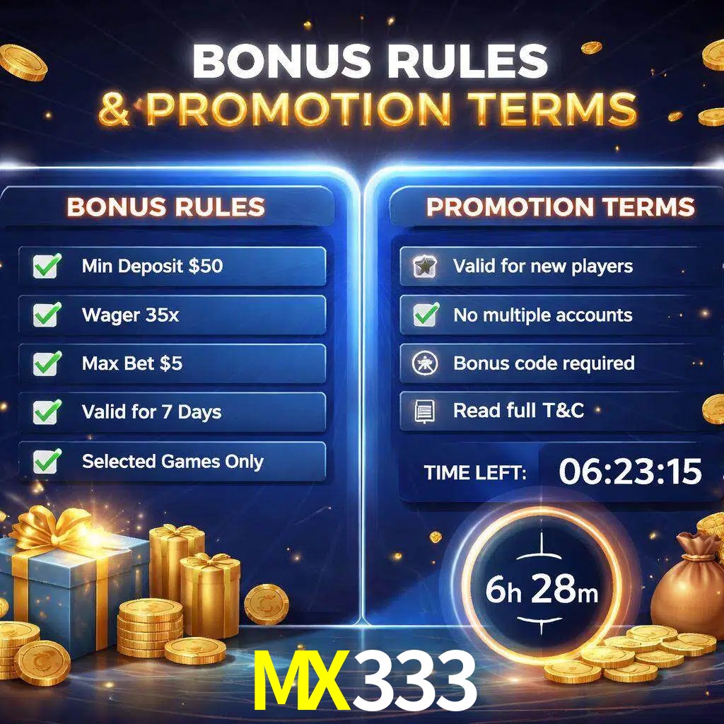 Reglas de promoción MX333 y condiciones de bonos explicadas visualmente