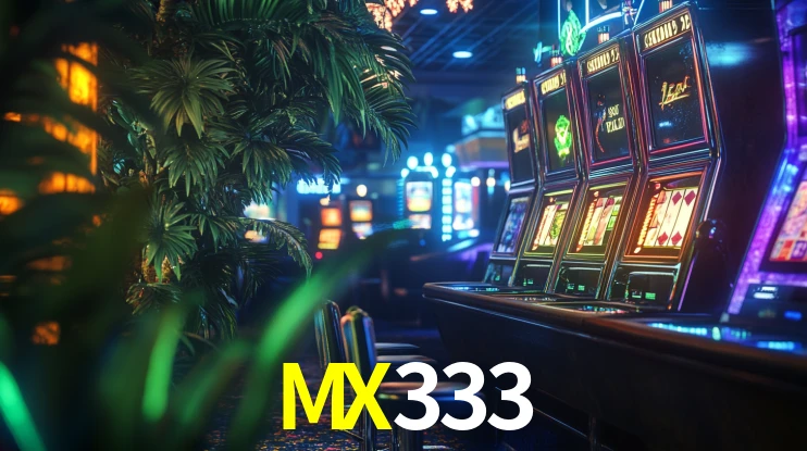 Una escena digital vívida inspirada en casino con MX333 mostrado prominentemente, luces brillantes, fichas, cartas y acentos dorados.